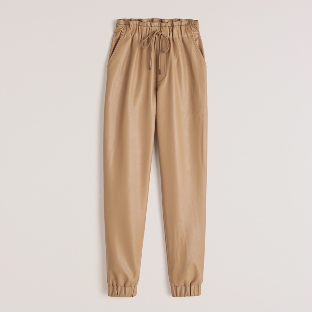 Abercrombie Faux Leather High Rise Jogger Pants Size M Camel Brown Pockets